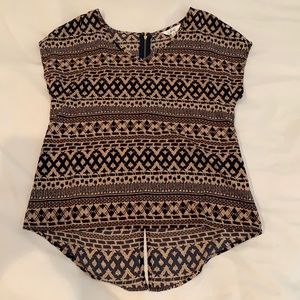 Navy and tan polyester blouse